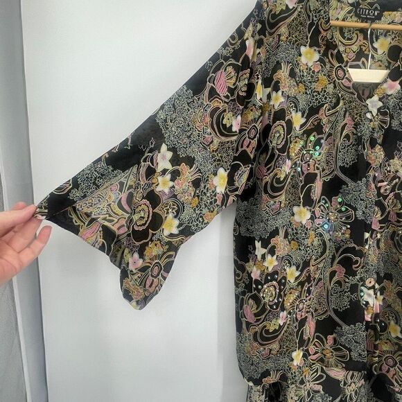 Citron Santa Monica Multicolor Floral Silk 2 Piece Top and Pants Set Size 0X - Picture 2 of 10